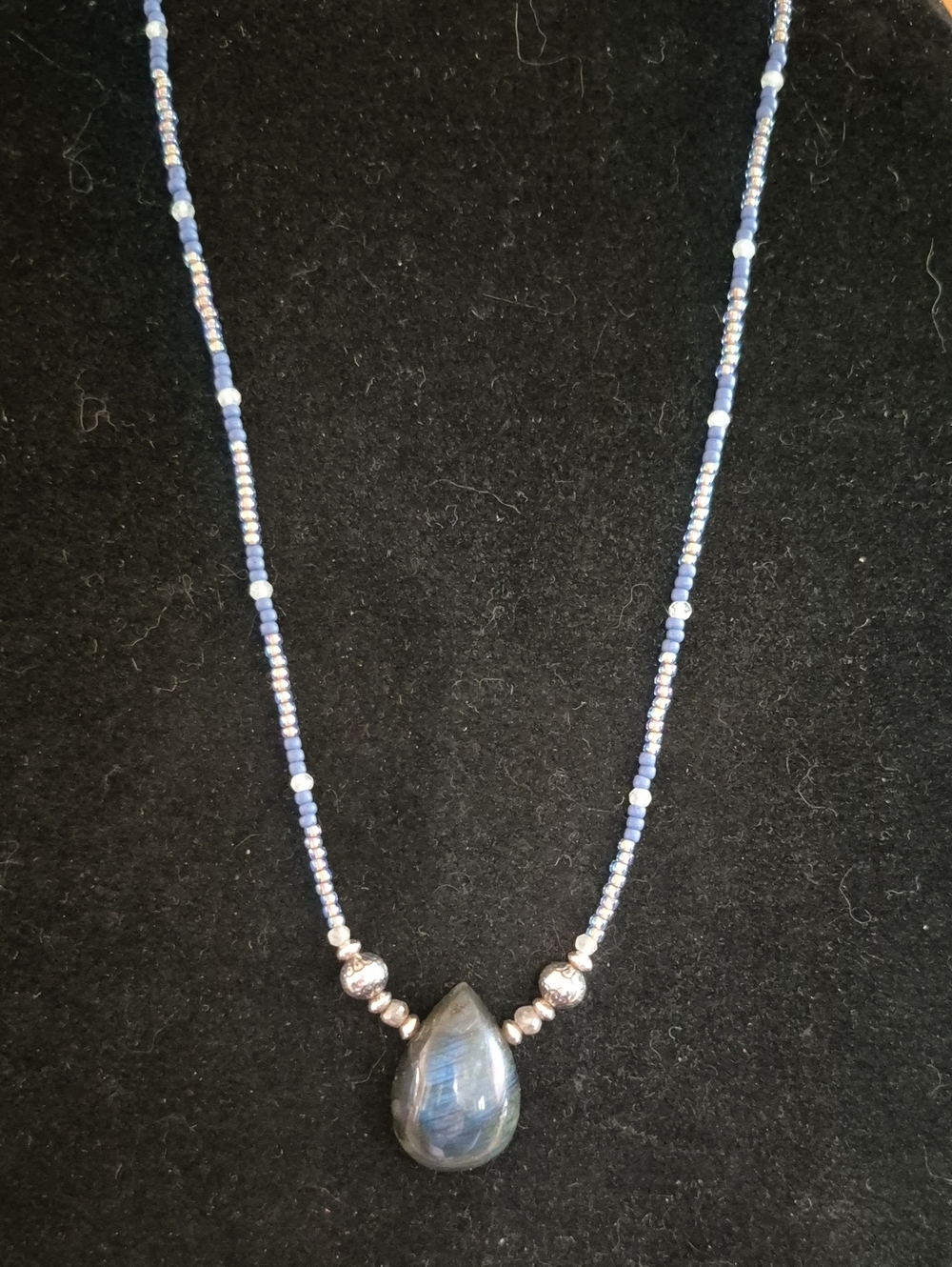 Sterling Labradorite & Glass Beaded Labradorite Drop Necklace By Sapphireskies